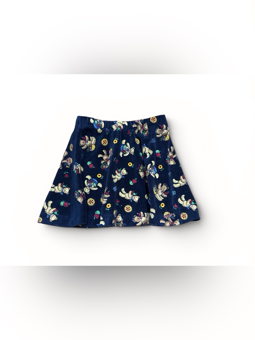 Vintage Spumoni Girls Teddy Bear Graphic Velvet Skirt Size 5-6 80s 90s Blue